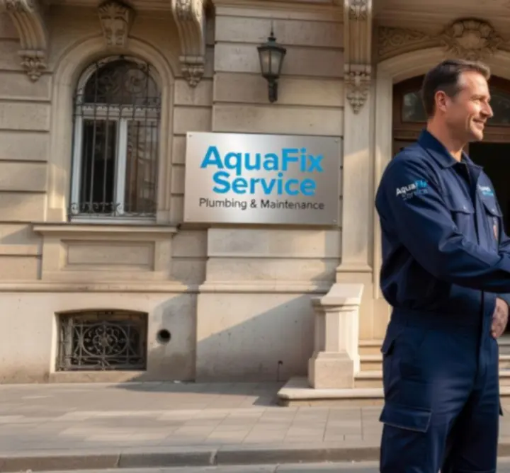 Vízvezeték-szerelő és társasházi közös képviselő megbeszélést tart egy lépcsőházban