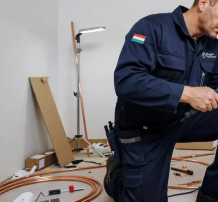 Vízvezeték-szerelő csőrendszert telepít