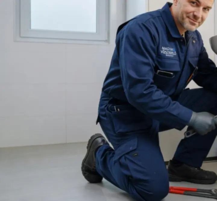 Magyar vízszerelő lefolyódugulást hárít el egy otthonban